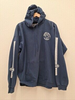 Vintage 80s Mammoth Mountain Cali Gray Pullover Hoodie Striped Sleeve Size LARGE